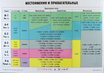 Учебная грамматическая таблица. Местоимения и прилагательные